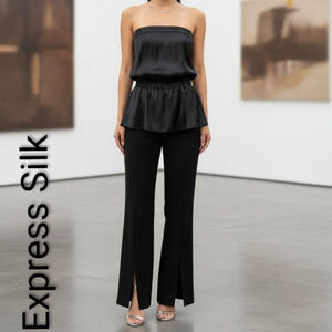 Women's Express Design Studio Black Silk Blend Strapless Blouse XS Tube Top chic